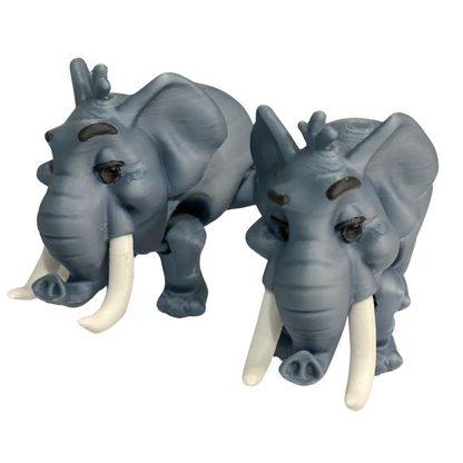 3D Printed Articulated Elephant Pair – Cute Poseable Animal Figures – Desk Decor or Gift