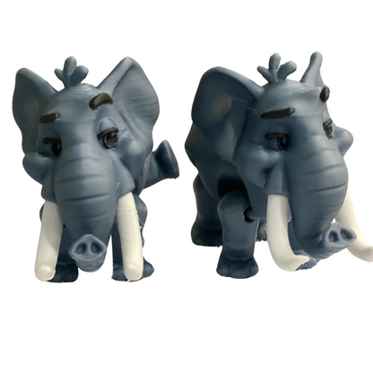 3D Printed Articulated Elephant Pair – Cute Poseable Animal Figures – Desk Decor or Gift