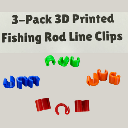 3-Pack 3D Printed Fishing Rod Line Clips – Random Color – PETG Snap-On Holders