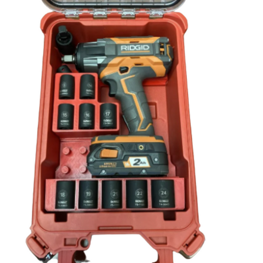 3D Printed Packout Insert for Ridgid Impact Wrench + Socket Set – Fits Milwaukee Compact Low-Profile Packout – Custom Organizer