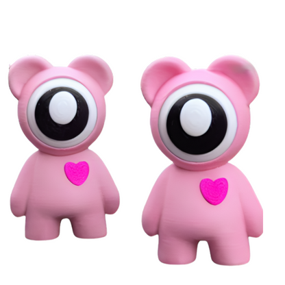 3D Printed Eyeball Bear Figurine Set – 2-Pack – Random Color – Art Toy Alien Bear Style