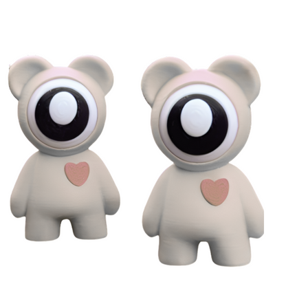 3D Printed Eyeball Bear Figurine Set – 2-Pack – Random Color – Art Toy Alien Bear Style