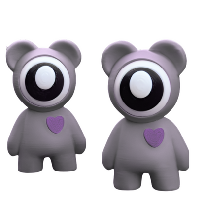 3D Printed Eyeball Bear Figurine Set – 2-Pack – Random Color – Art Toy Alien Bear Style