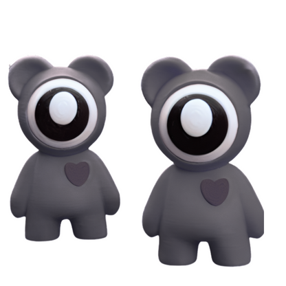 3D Printed Eyeball Bear Figurine Set – 2-Pack – Random Color – Art Toy Alien Bear Style