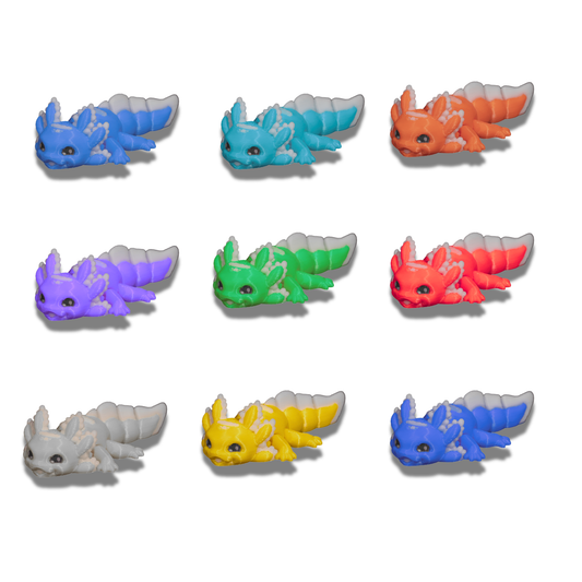 3D Printed Axolotl Toy Set 9 Pack Mini Articulated Desk Toys Random Colors