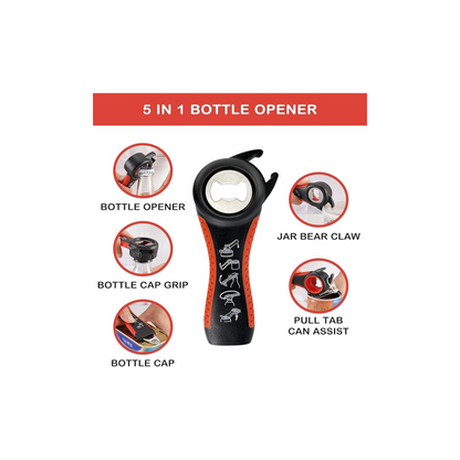 Jar Opener for Weak Hands, Easy Twist Jar Opener For Seniors with Arthritis, 5 in 1 Multi Function Bottle Opener Lid Opener For Arthritic Hands with Non Slip Rubber Jar Gripper Pad(3-piece set, Red)