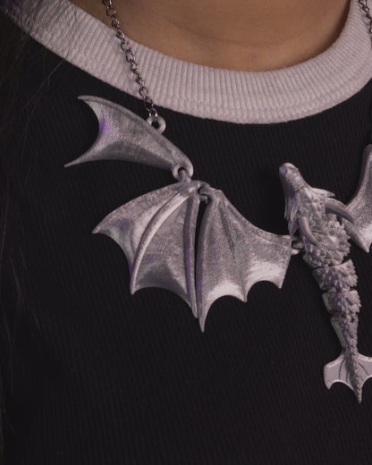 Fantasy Dragon Necklace – Articulated Wings – 3D Printed Gothic Statement Jewelry